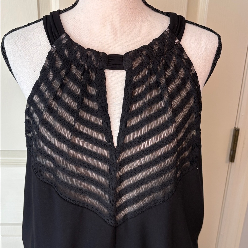 London Times Maxi High Neck Halter Sleeveless Black Chevrons Dress size 12 - Picture 4 of 10